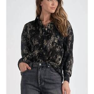 NEW ELAN gold foil button up in black